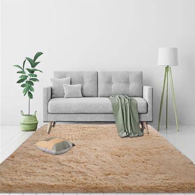 CUIMEI Shaggy Living Room Rug 155 x 220 cm, Beige
