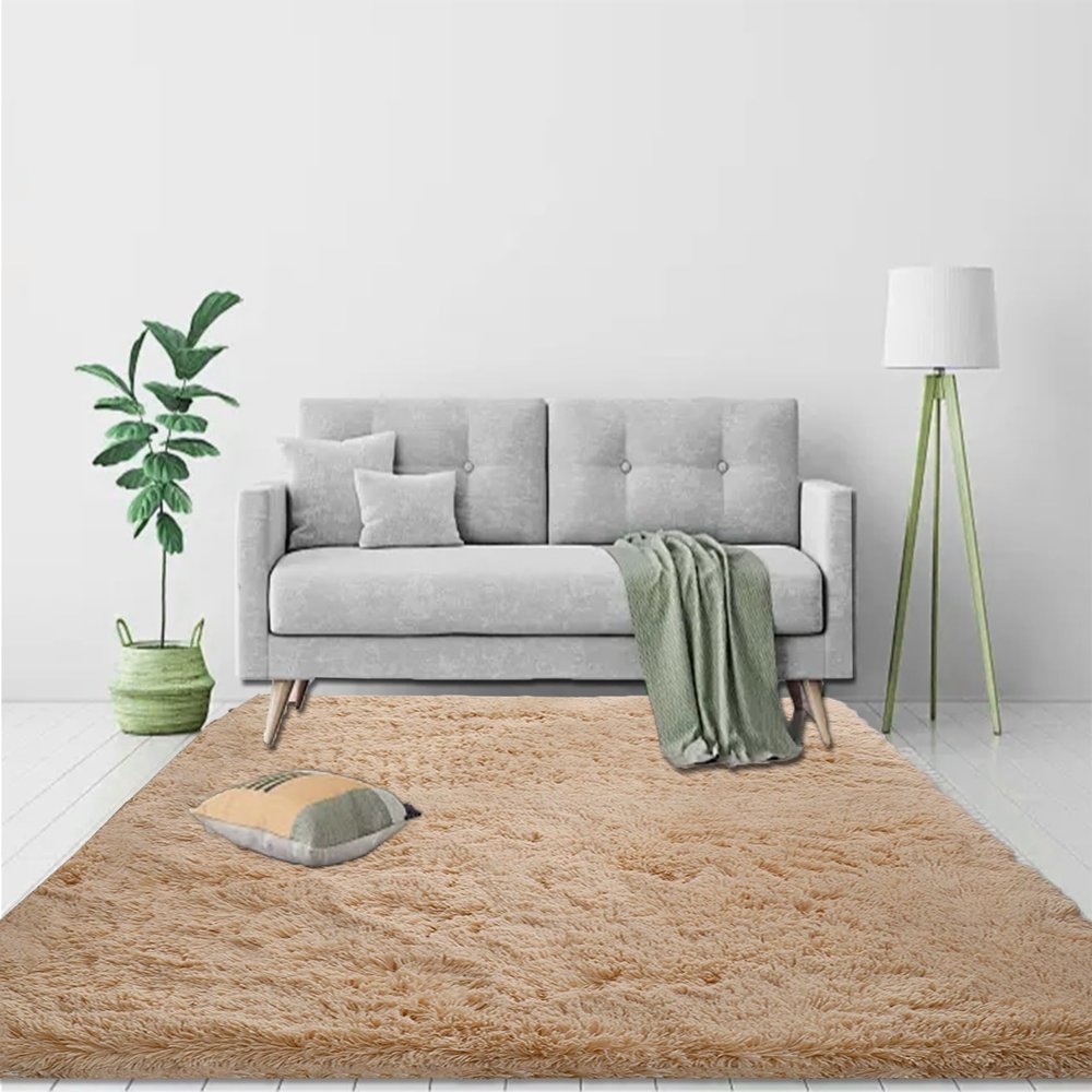 CUIMEI Shaggy Living Room Rug 155 x 220 cm, Beige