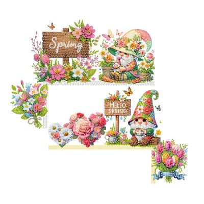 5D Diamond Art Door Frame Decor, Flower and Gnome, Spring, 2 Pieces