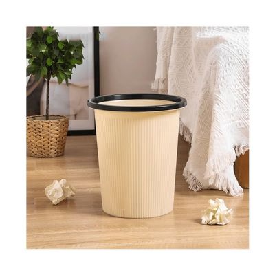 CJHFR472SG Beige Striped Plastic Wastebasket with Compression Ring, Medium