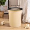 CJHFR472SG Beige Striped Plastic Wastebasket with Compression Ring, Medium view 2