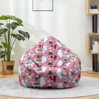 Treer Unfilled Bean Bag Chair Cover, Cartoon Alpaca Print, Linen, Pink, 80 x 90 cm
