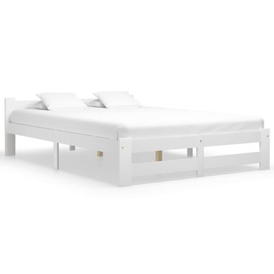 Higsose White Bed Frame 204 x 187 x 55 cm, Solid Pine and Plywood, No Mattress