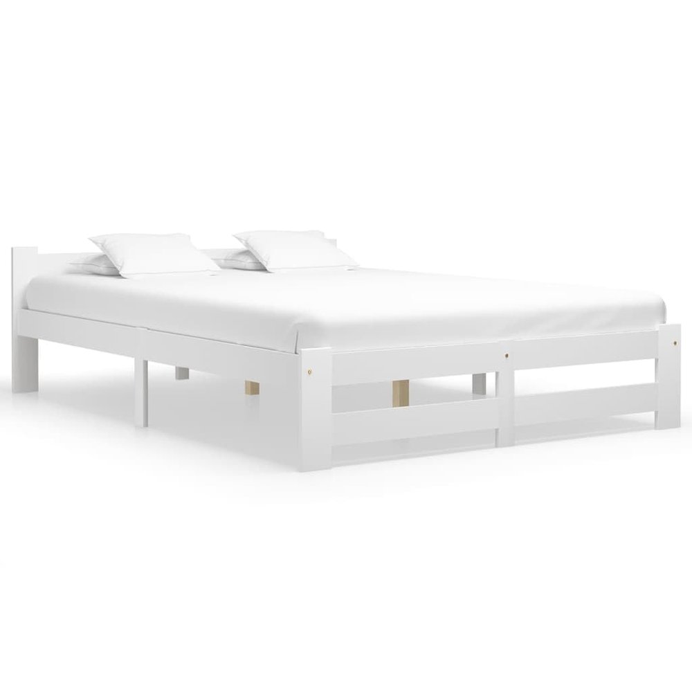 Higsose White Bed Frame 204 x 187 x 55 cm, Solid Pine and Plywood, No Mattress