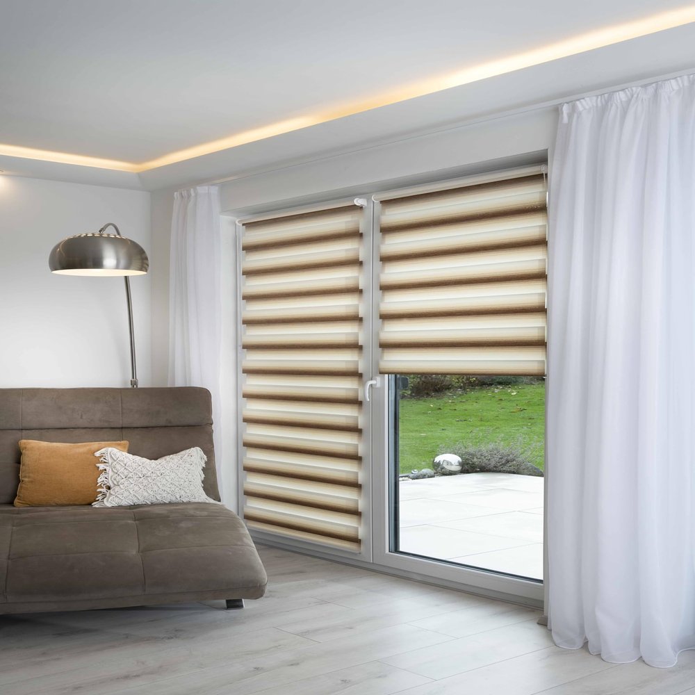 K-Home Klemmfix Madrid Day & Night Roller Blind, No Drilling, Beige Gradient, W110 x H150 cm