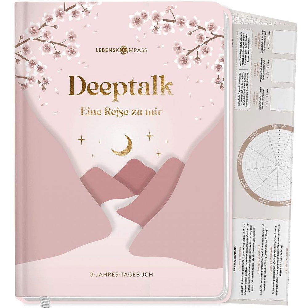 LEBENSKOMPASS 3-Year Journal for Adults – Deeptalk: A Journey to Myself, BLOSSOM, One Line a Day, DIN A5 Hardcover