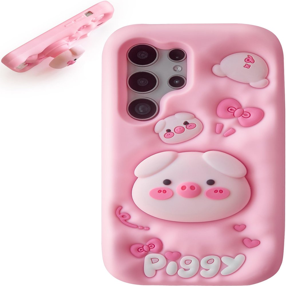 TUFTA Kawaii 3D Cartoon Silicone Pig Phone Case with Stand and Grip for Samsung Galaxy A14