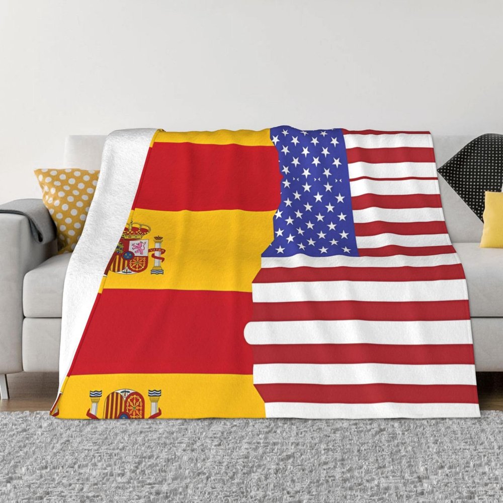 PHAYAH Flannel Blanket with American Spanish Flag, 203 x 152 cm, Soft Microfleece, for All Seasons