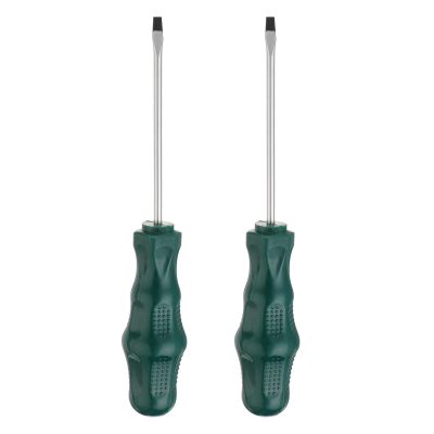 QUARKZMAN 2-Piece SL3 Flat-Head Screwdriver Set, 147 mm, Magnetic CR-V Slotted Screwdrivers with Ergonomic Green Handles