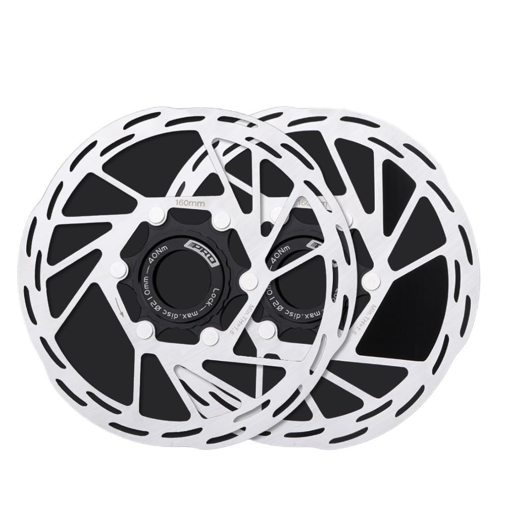 HESHUWEN Center Lock Bike Brake Rotors, 160 mm, 2-Piece Set with Lockrings