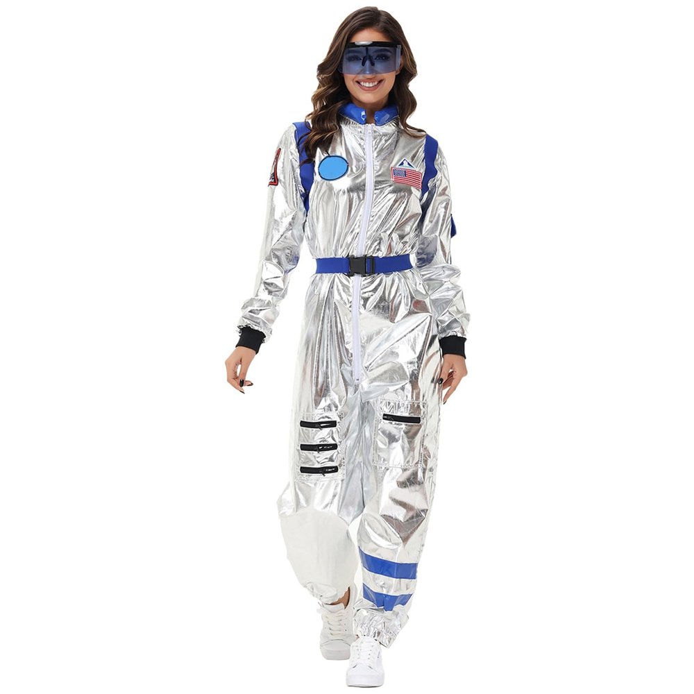 Astronaut Costume for Kids and Adults, Shiny Silver Space Suit