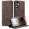 SLWYF Flip Phone Case for Samsung Galaxy S25 with 2 Tempered Glass Screen Protectors, Premium PU Leather, Card Slots, Coffee view 1