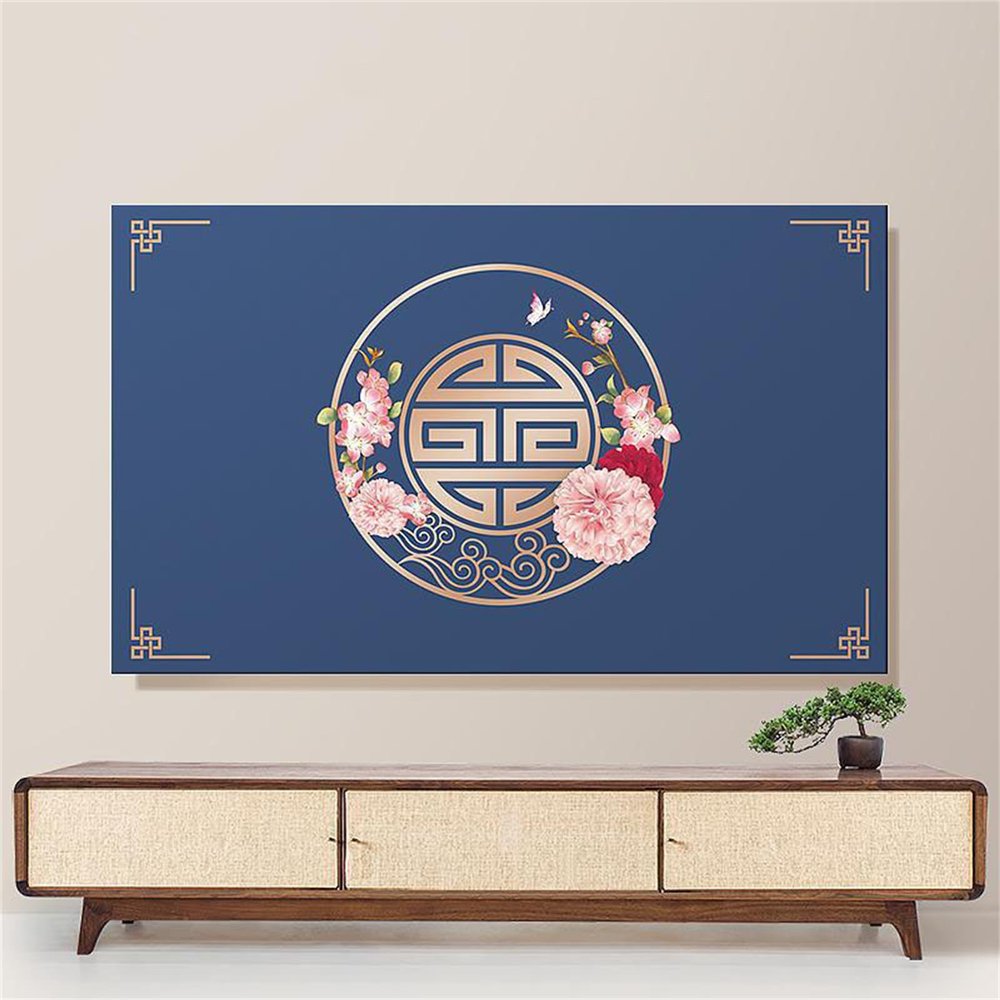 Treer TV Cover, Dustproof Protective Cover for 42–100 Inch TVs and PC Screens, 80–85 Inch, China Flower 1