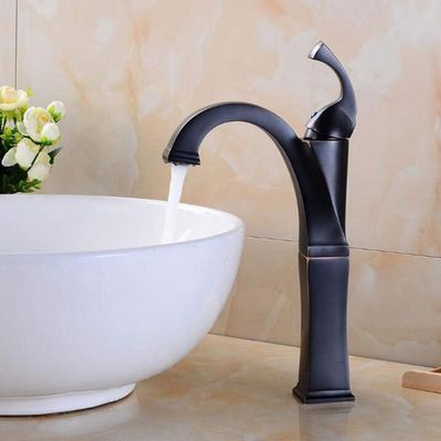 Bathroom Sink Mixer Faucet, Tall Deck-Mount, Black Antique Brass, Single-Hole Hot and Cold