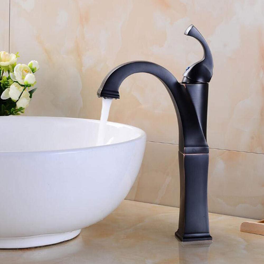 Bathroom Sink Mixer Faucet, Tall Deck-Mount, Black Antique Brass, Single-Hole Hot and Cold