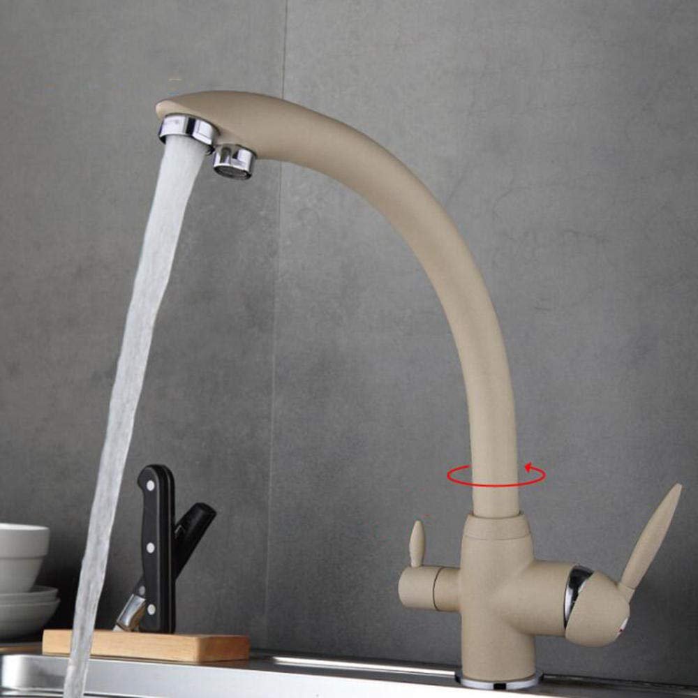 3-Way Water Filter Faucet, 3-in-1 Kitchen Faucet, Hot and Cold Water, 360° Swivel, Beige Filter, Sink Faucet
