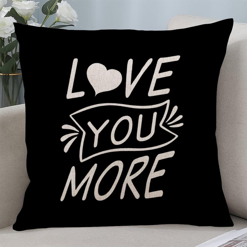 Yelolyio Decorative Pillow Cover with “Love You More” Quote, Cotton-Linen, 55.9 x 55.9 cm