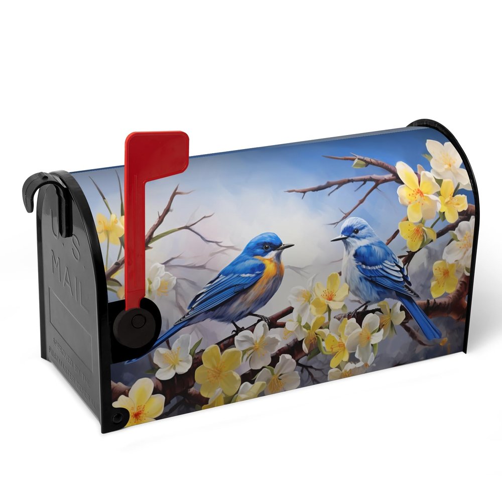 Dacawin Magnetic Mailbox Cover, Bluebirds & Spring Flowers, Waterproof, 64 x 53 cm