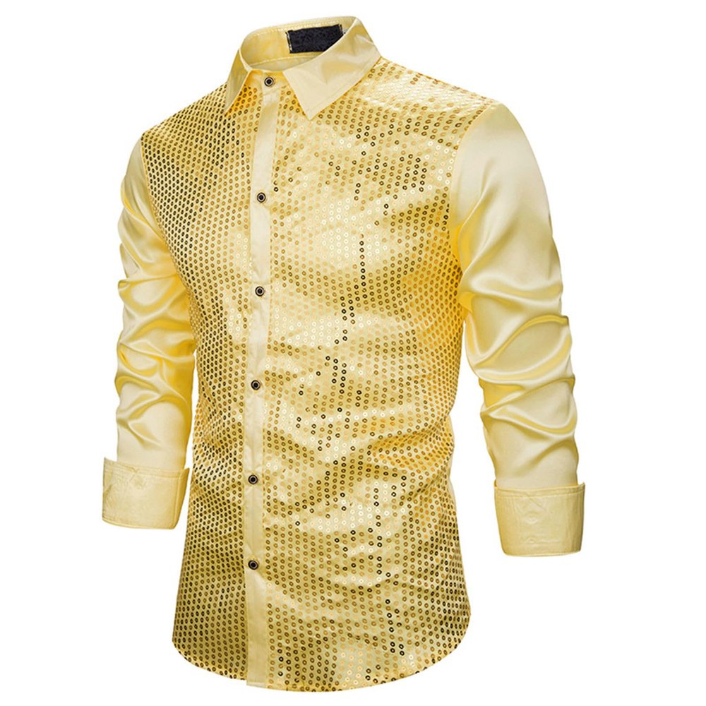 Men's Glitter Shirt, 1970s/1980s Style, Slim Fit, Long Sleeve