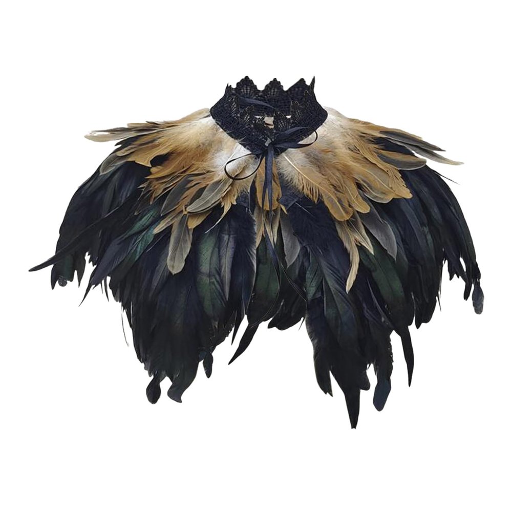 KBOPLEMQ Gothic Feather Cape Poncho, Victorian Feather Shrug, Feather Cape for Halloween Carnival Costume, Feather Collar Shoulder Wrap Bolero, Shoulder Wings, Scarf, Rooster Feathers, Punk Black Poncho