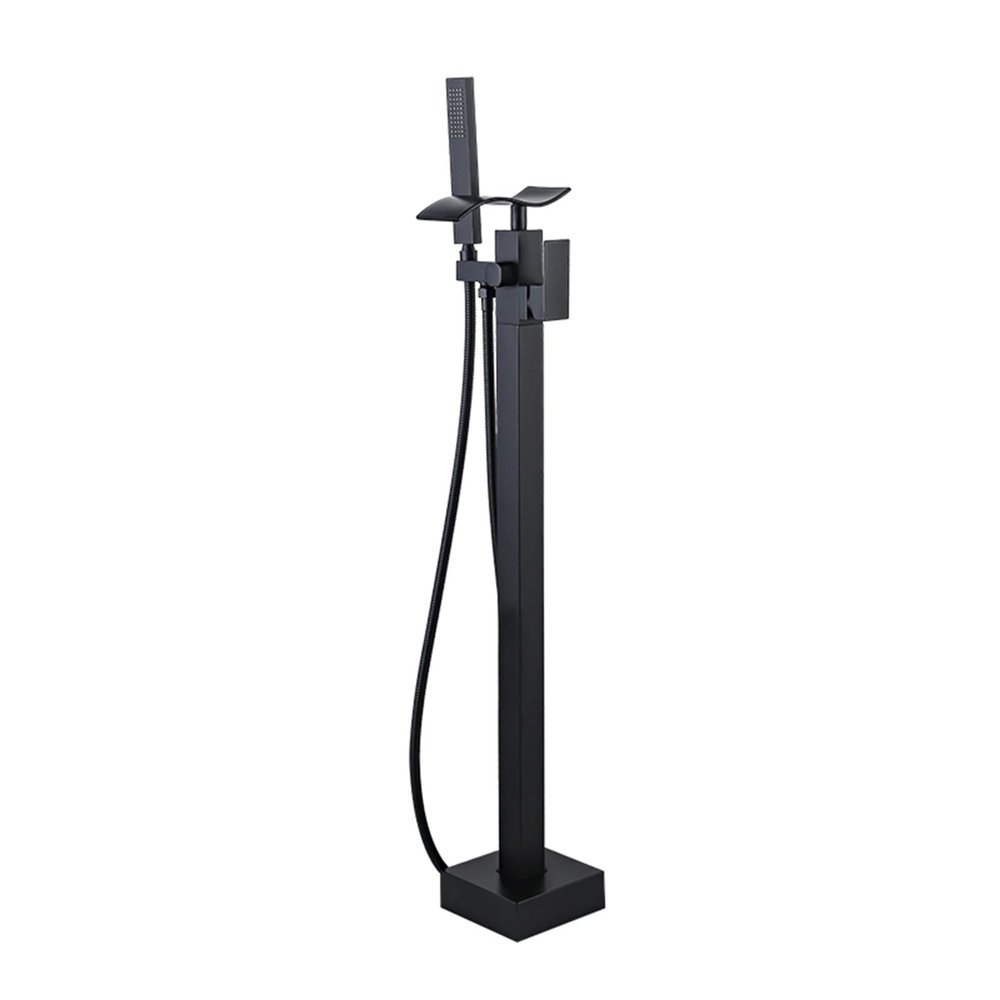 CWCQGH Freestanding Black Bathtub Waterfall Faucet with Shower, 360° Swivel Spout, Tub Faucet, B