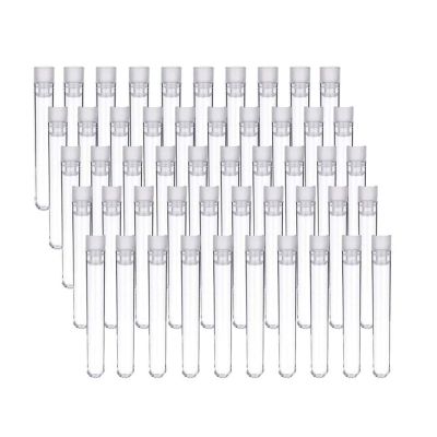 50-Pack 12 x 100 mm Transparent Plastic Round-Bottom Sample Tubes with Lids