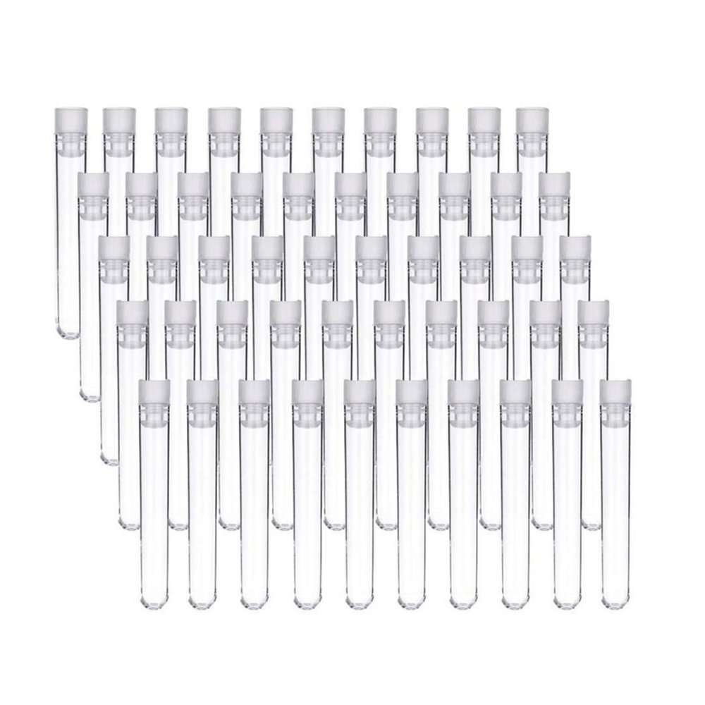 50-Pack 12 x 100 mm Transparent Plastic Round-Bottom Sample Tubes with Lids