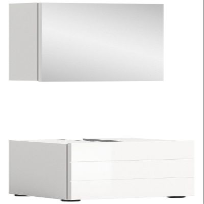 Newroom White High-Gloss Bathroom Furniture Set with Lighting and Mirror Cabinet