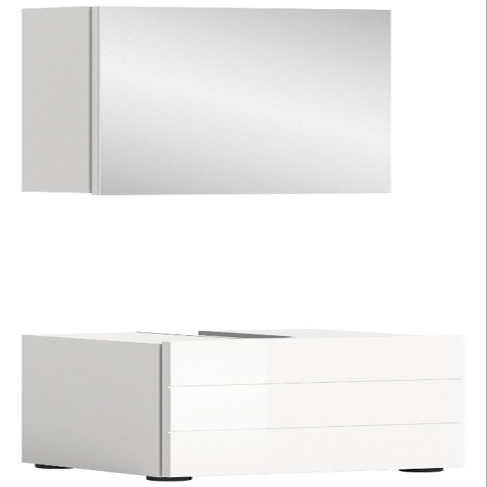 Newroom White High-Gloss Bathroom Furniture Set with Lighting and Mirror Cabinet