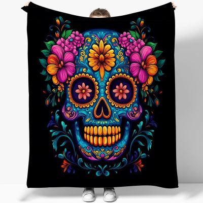 Skull-Pattern Flannel Blanket, Soft and Warm, Red and Gray, 150 x 200 cm