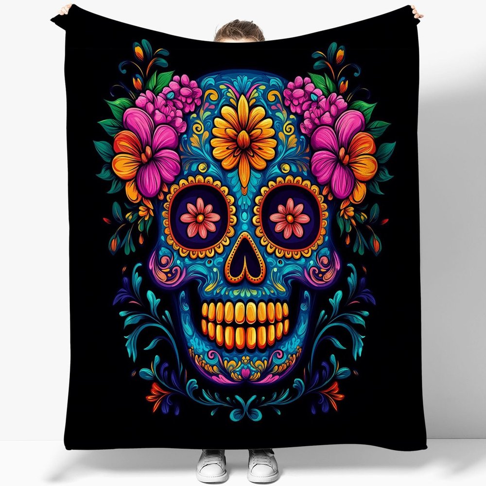 Skull-Pattern Flannel Blanket, Soft and Warm, Red and Gray, 150 x 200 cm