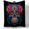 Skull-Pattern Flannel Blanket, Soft and Warm, Red and Gray, 150 x 200 cm view 1