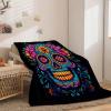Skull-Pattern Flannel Blanket, Soft and Warm, Red and Gray, 150 x 200 cm view 2