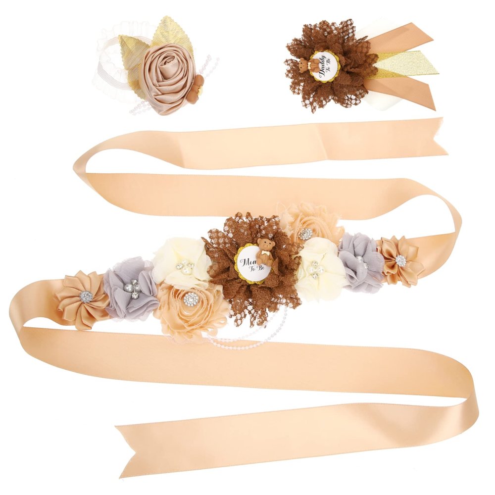 Holibanna Sash for Expectant Mother with Floral Pattern and Fine Lace, Fashionable Satin Party Sash for Pregnancy and Baby Shower