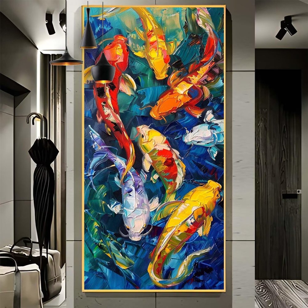 Paint by Numbers for Adults, 40 x 80 cm Koi Fish, Acrylic Canvas, Unframed, F39