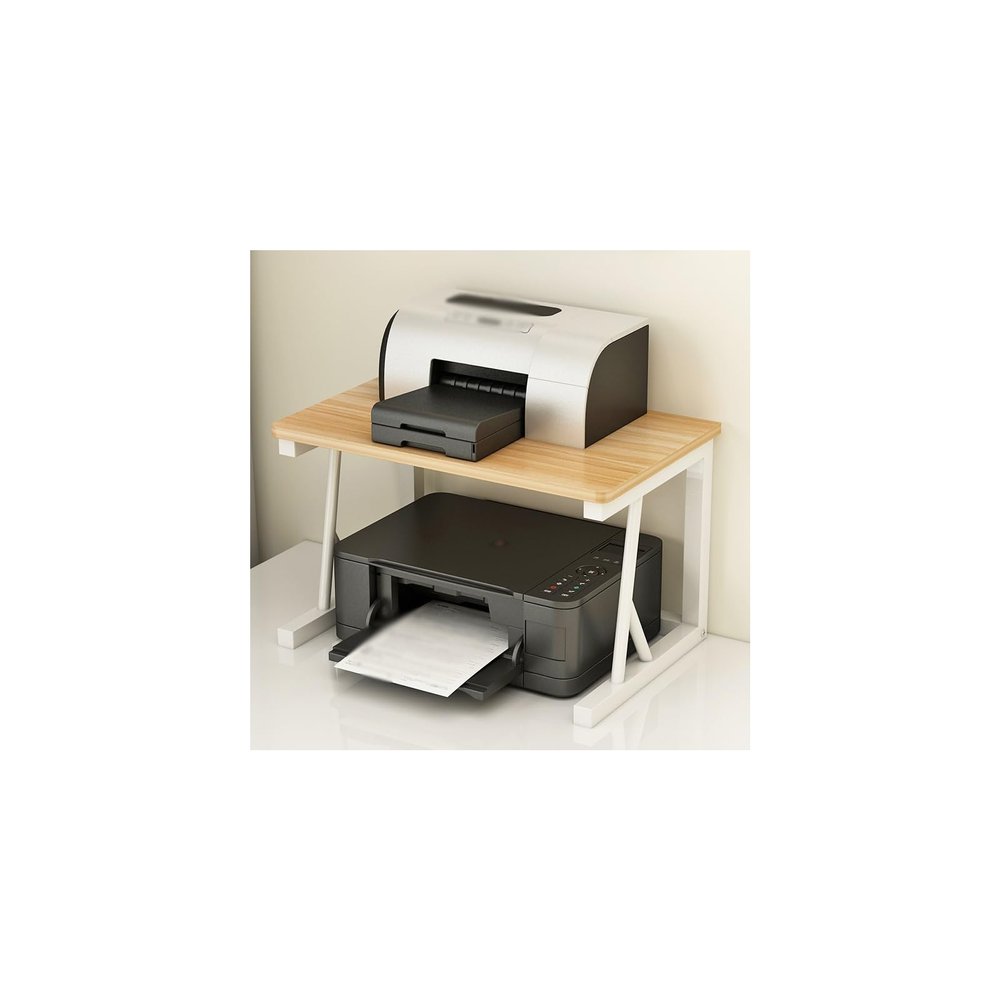 HUFIREHU 2-Tier Wooden Printer Stand, White