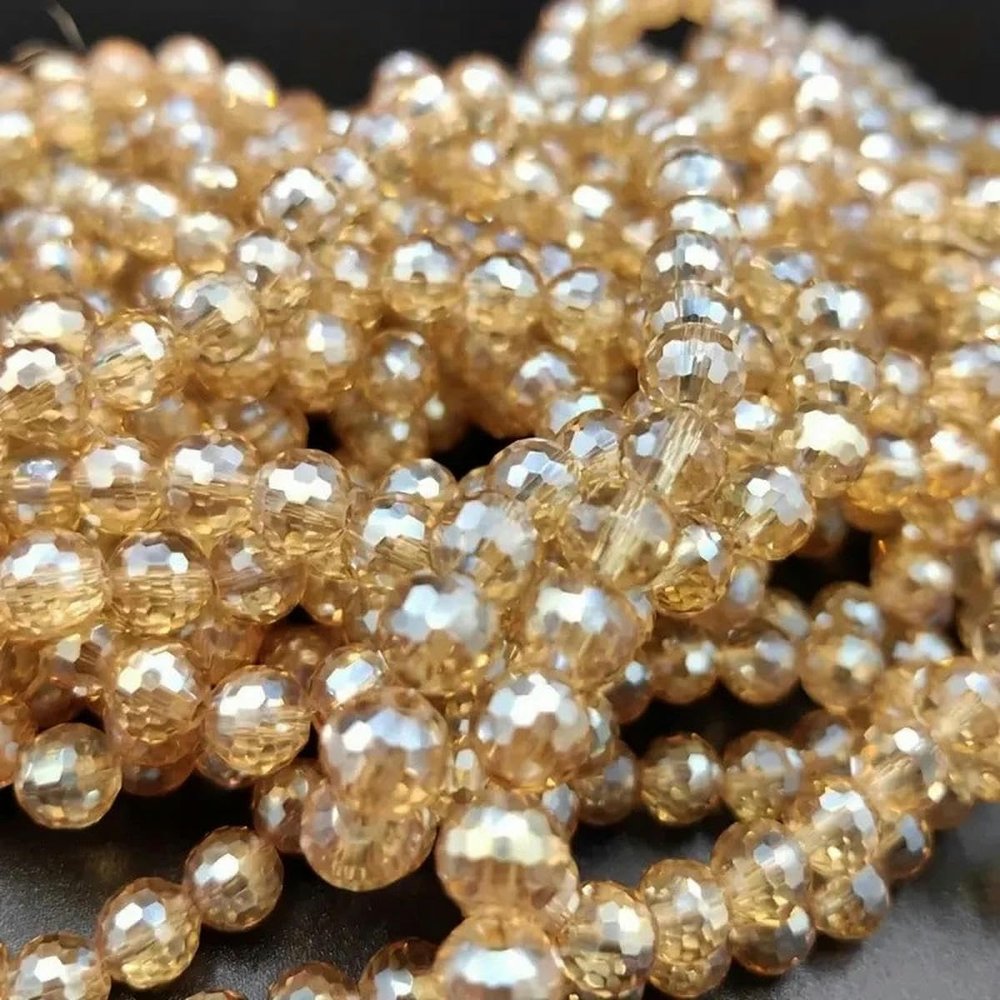 30 8 mm Crystal Glass Beads, Round Faceted, Champagne AB Color