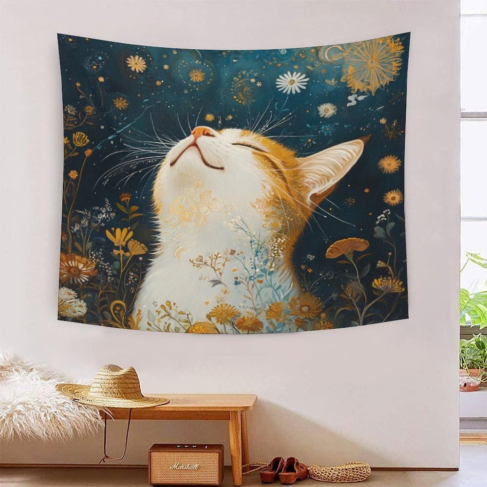 VFKLZCNYR 3D-Printed Artistic Cat Wall Tapestry, 100 x 150 cm