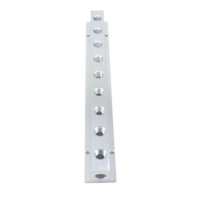 1/4" BSP Female 9-Way, 11-Port Solid Aluminum T-Shaped Air Manifold Block Splitter