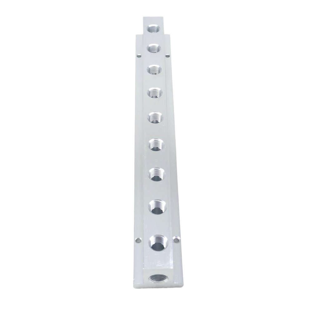 1/4" BSP Female 9-Way, 11-Port Solid Aluminum T-Shaped Air Manifold Block Splitter