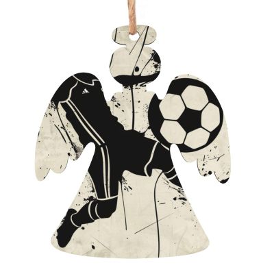 I Love Soccer Printed Wooden Christmas Ornaments, Angel-Shaped, 4-Piece Set