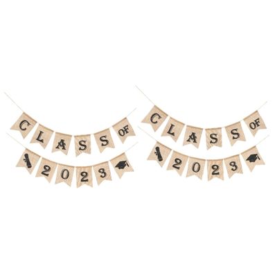ifundom 2-Piece Class of 2023 Graduation Party Banner, Linen Hanging Decor for Graduation Celebrations and Window Decoration