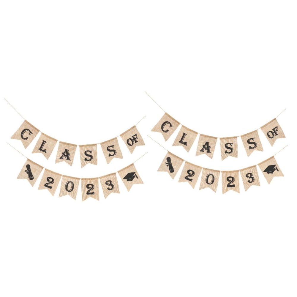 ifundom 2-Piece Class of 2023 Graduation Party Banner, Linen Hanging Decor for Graduation Celebrations and Window Decoration