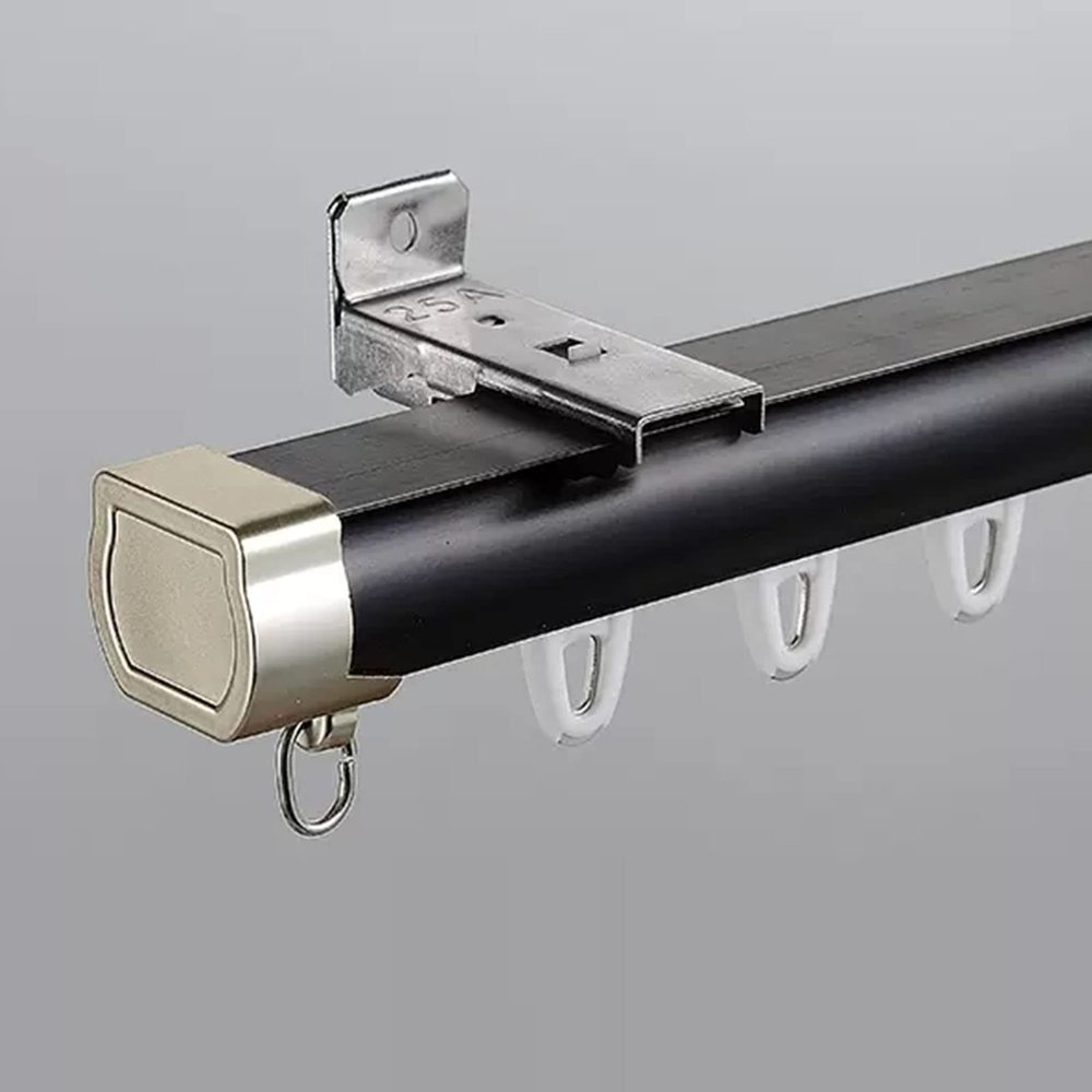 Black Curtain Track, 1.8 m to 9.1 m, with Hooks and Accessories, Wall Mount 28 ft/8.5 m