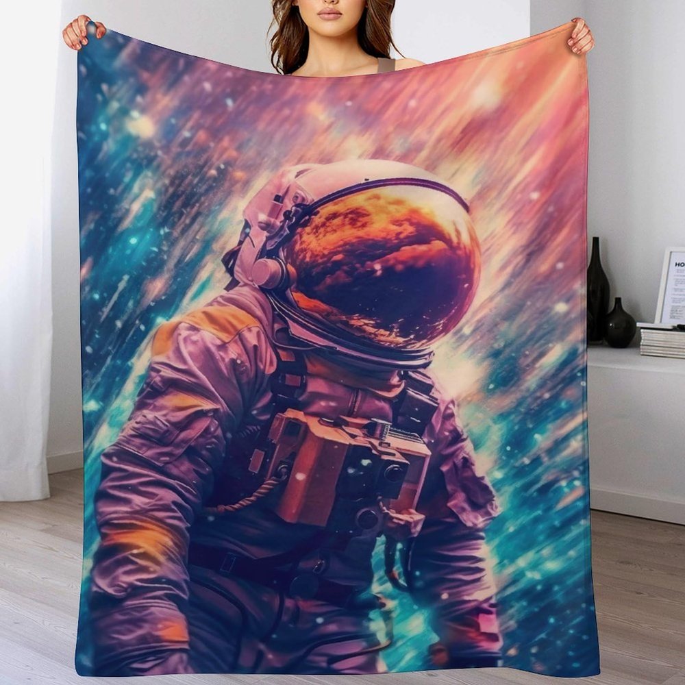 AAPZY Premium Astronaut Flannel Bedspread, Soft 3D Blanket for Bed or Couch