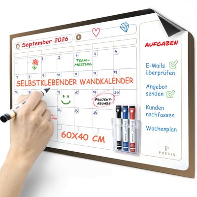 PREVIS Reusable A4 Monthly Planner Wall Calendar (11.7 x 8.3 in) with 3 Markers