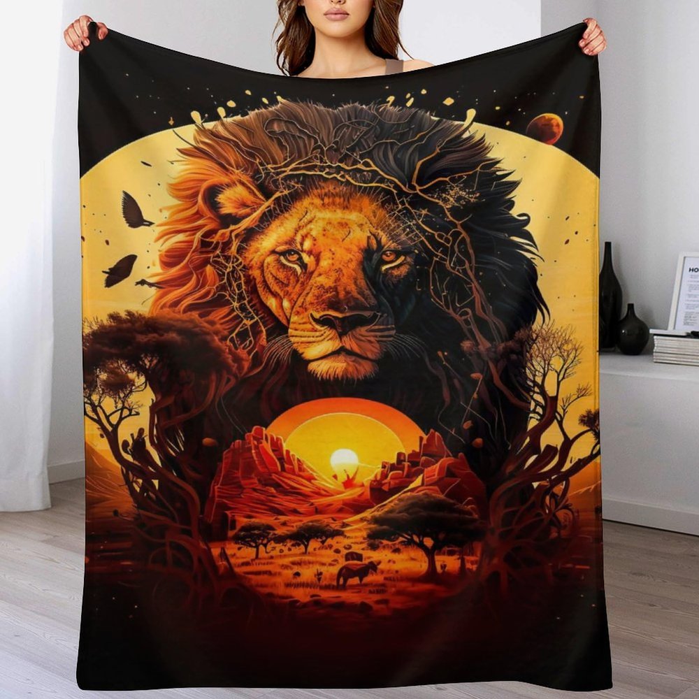 Lion Thick, Soft Flannel Fleece Sofa Blanket with 3D Print, 130 x 150 cm