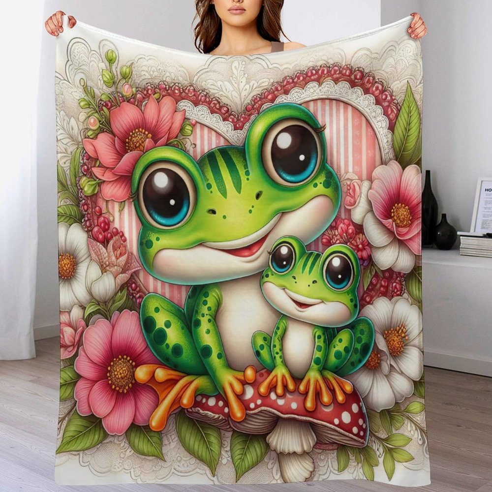 Frog Plush Blanket for Couch, Warm Super-Soft Throw Blanket, 100 x 130 cm