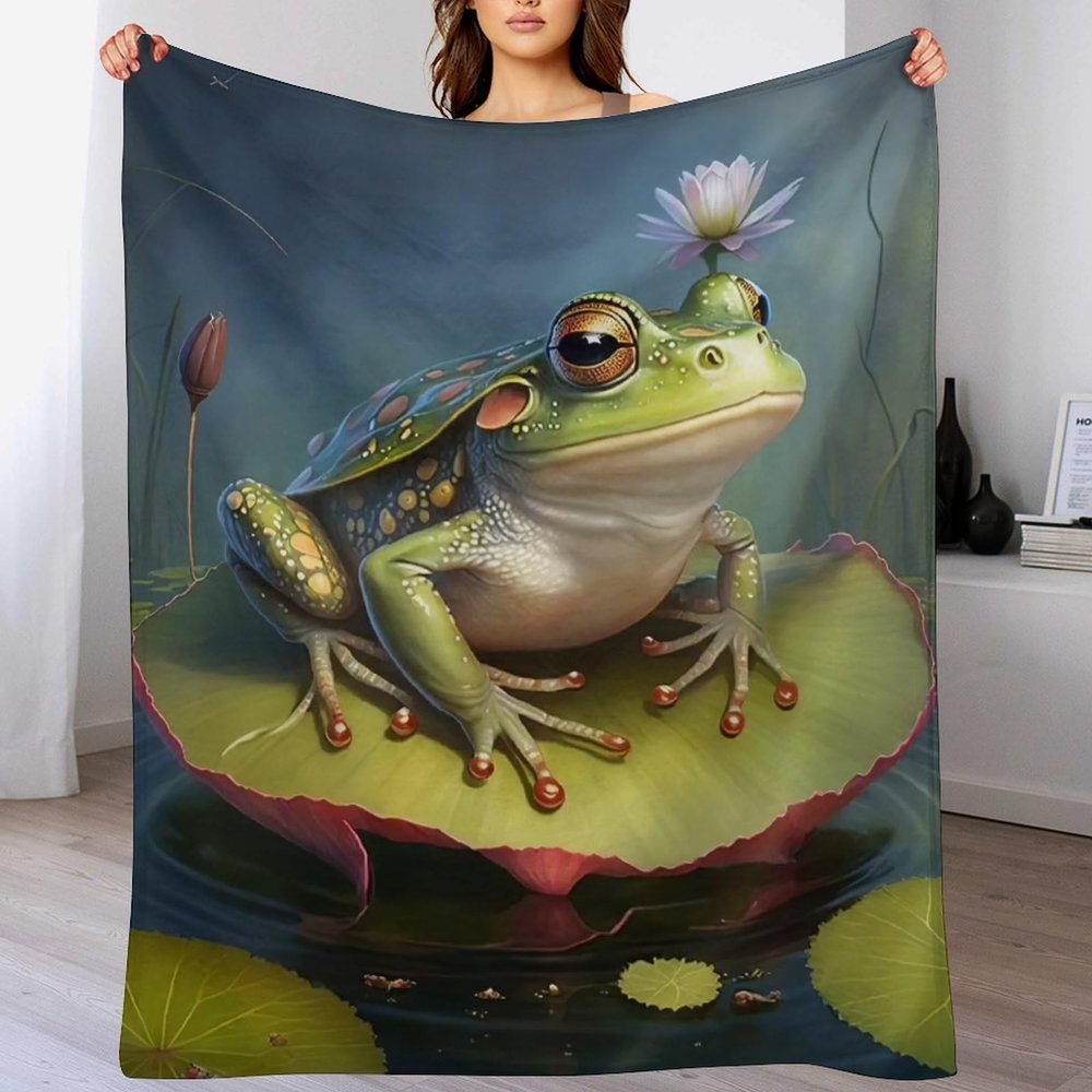 AAPZY Premium Flannel Throw Blanket with 3D Frog Pattern, Soft Four-Season Bedspread for Bed or Couch, 130 x 180 cm