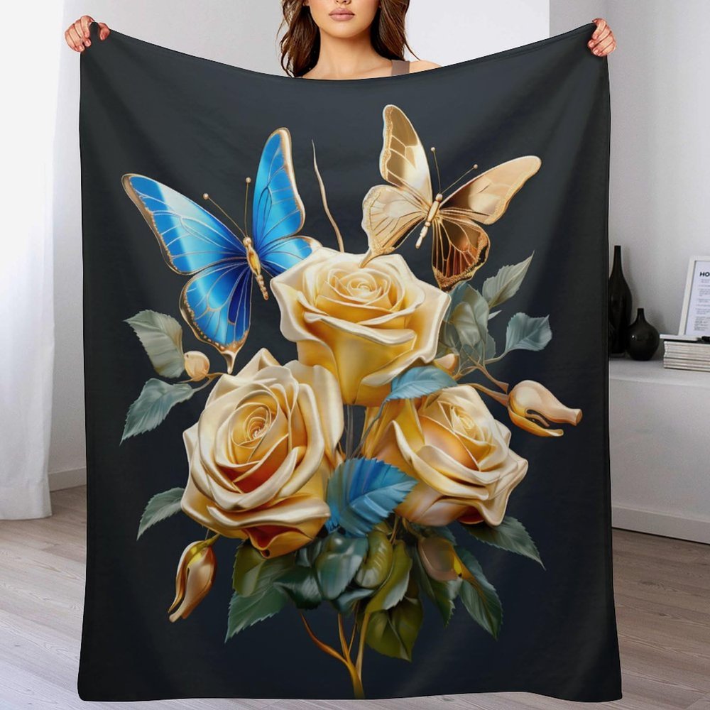 Rose Throw Blanket, Warm & Cozy, Washable, 150 x 200 cm